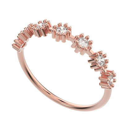 0.21 ct Round Cut Moissanite dainty Minimalist Stackable half eternity floral braided light 14K / 18K Solid Rose Gold everyday wedding band