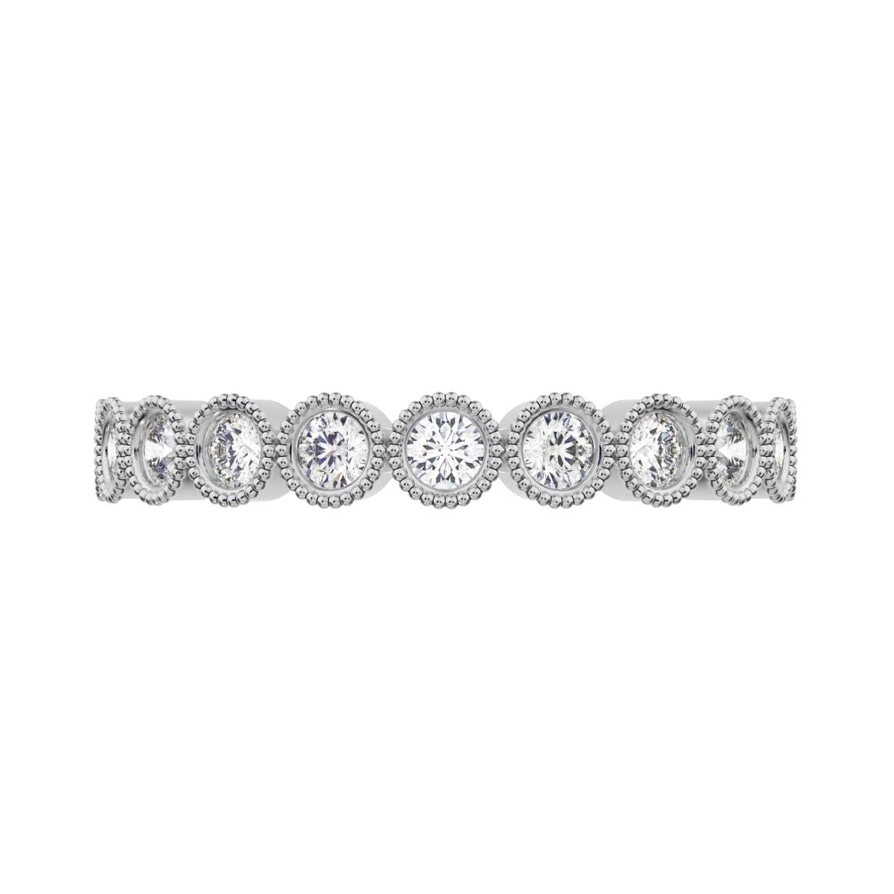 0.33Ct Round Cut Moissanite dainty Minimalist Stackable half eternity floral braided light 14K / 18K Solid White Gold everyday wedding band