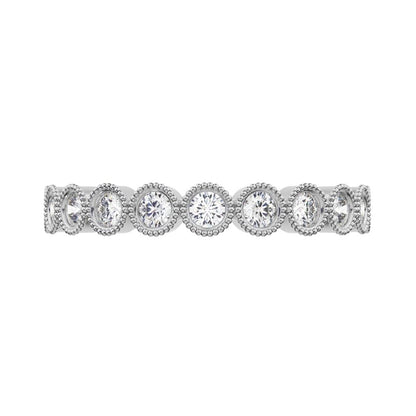 0.33Ct Round Cut Moissanite dainty Minimalist Stackable half eternity floral braided light 14K / 18K Solid White Gold everyday wedding band