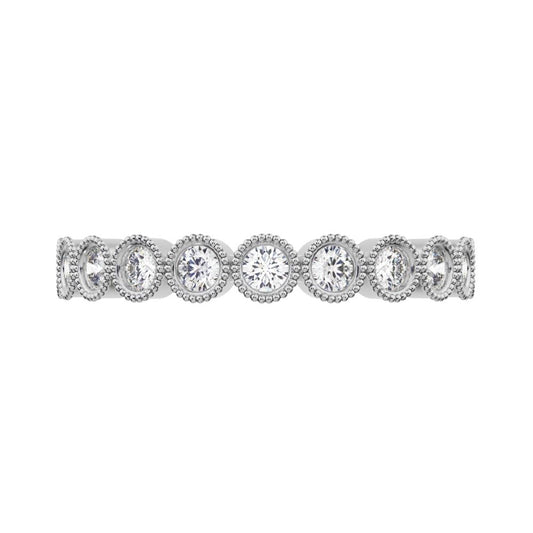 0.33Ct Round Cut Moissanite dainty Minimalist Stackable half eternity floral braided light 14K / 18K Solid White Gold everyday wedding band