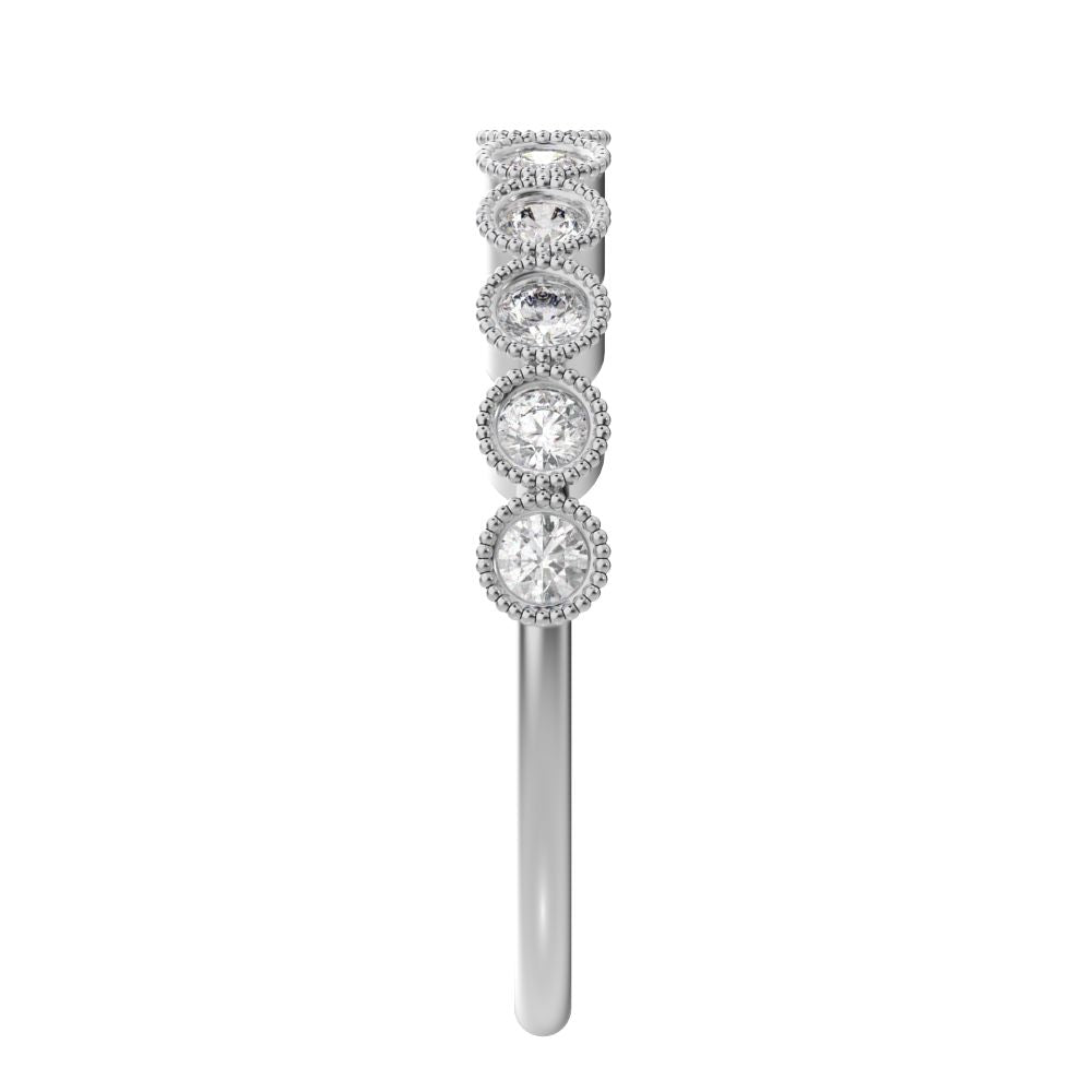 0.33Ct Round Cut Moissanite dainty Minimalist Stackable half eternity floral braided light 14K / 18K Solid White Gold everyday wedding band