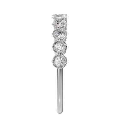 0.33Ct Round Cut Moissanite dainty Minimalist Stackable half eternity floral braided light 14K / 18K Solid White Gold everyday wedding band