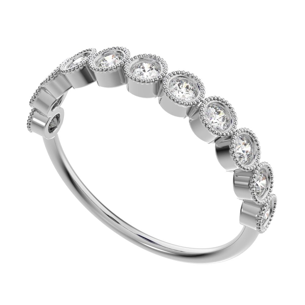 0.33Ct Round Cut Moissanite dainty Minimalist Stackable half eternity floral braided light 14K / 18K Solid White Gold everyday wedding band