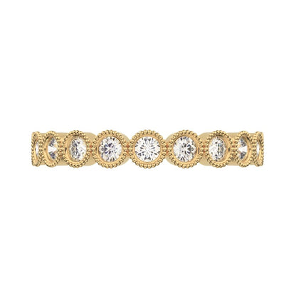 0.33Ct Round Cut Moissanite Minimalist Stackable half eternity floral braided light 14K / 18K Solid Yellow Gold everyday wedding band