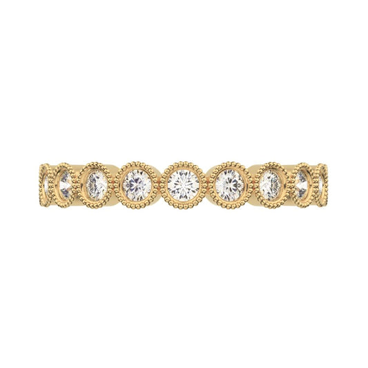 0.33Ct Round Cut Moissanite Minimalist Stackable half eternity floral braided light 14K / 18K Solid Yellow Gold everyday wedding band