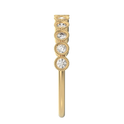 0.33Ct Round Cut Moissanite Minimalist Stackable half eternity floral braided light 14K / 18K Solid Yellow Gold everyday wedding band