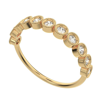 0.33Ct Round Cut Moissanite Minimalist Stackable half eternity floral braided light 14K / 18K Solid Yellow Gold everyday wedding band
