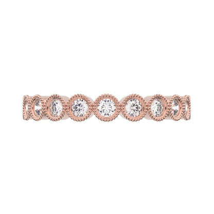 0.33 ct Round Cut Moissanite dainty Minimalist Stackable half eternity floral braided light 14K / 18K Solid Rose Gold everyday wedding band