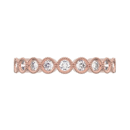 0.33 ct Round Cut Moissanite dainty Minimalist Stackable half eternity floral braided light 14K / 18K Solid Rose Gold everyday wedding band