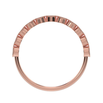 0.33 ct Round Cut Moissanite dainty Minimalist Stackable half eternity floral braided light 14K / 18K Solid Rose Gold everyday wedding band