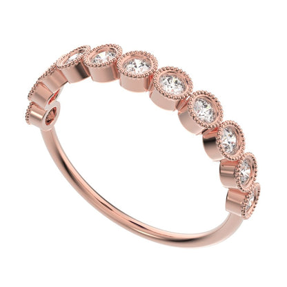 0.33 ct Round Cut Moissanite dainty Minimalist Stackable half eternity floral braided light 14K / 18K Solid Rose Gold everyday wedding band
