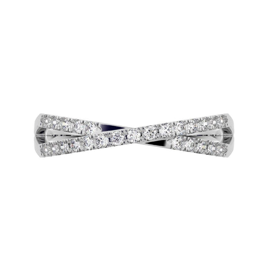 0.25Ct Round Cut Moissanite dainty Minimalist Stackable half eternity infinity criss cross 14K / 18K Solid White Gold everyday wedding band