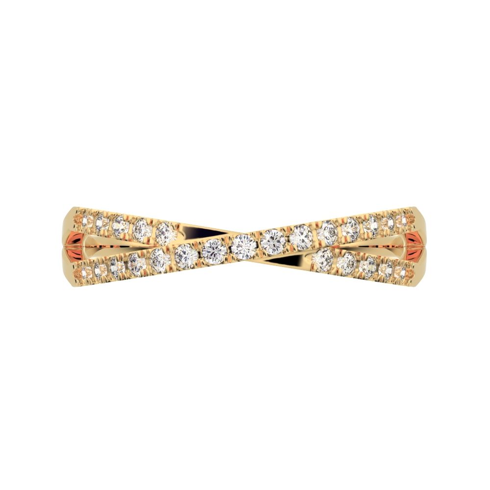 0.25Ct Round Cut Moissanite Minimalist Stackable half eternity infinity criss cross 14K / 18K Solid Yellow Gold everyday wedding band