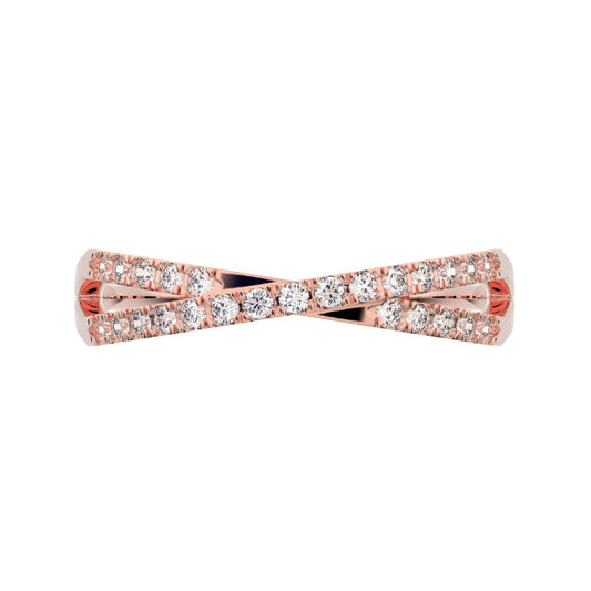 0.25 ct Round Cut Moissanite dainty Minimalist Stackable half eternity infinity criss cross 14K / 18K Solid Rose Gold everyday wedding band