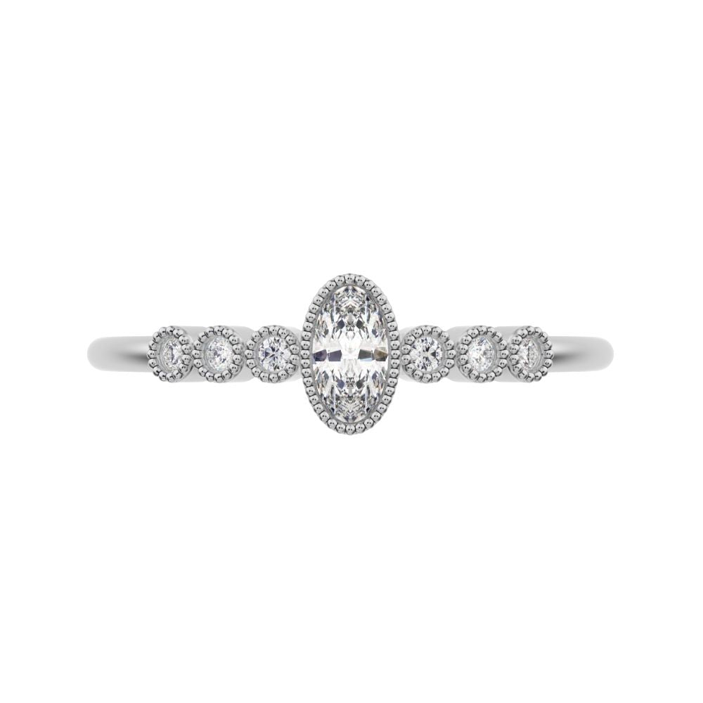 0.195 ct Oval Cut Simulated Clear Diamond dainty halo Minimalist solitaire with accents milgrain 14K / 18K Solid White Gold everyday ring