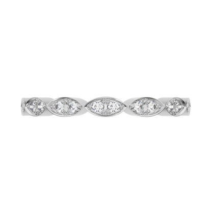 0.18Ct Round Cut Simulated Clear Diamond Minimalist Stackable half eternity eye braided 14K / 18K Solid White Gold everyday wedding band