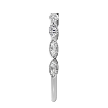 0.18 ct Round Cut Moissanite dainty Minimalist Stackable half eternity eye braided light 14K / 18K Solid White Gold everyday wedding band