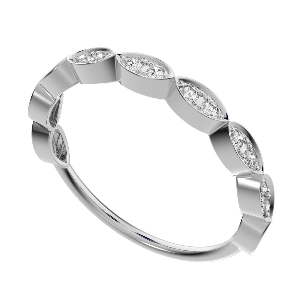 0.18 ct Round Cut Moissanite dainty Minimalist Stackable half eternity eye braided light 14K / 18K Solid White Gold everyday wedding band