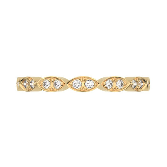 0.18 ct Round Cut Moissanite dainty Minimalist Stackable half eternity eye braided light 14K / 18K Solid Yellow Gold everyday wedding band