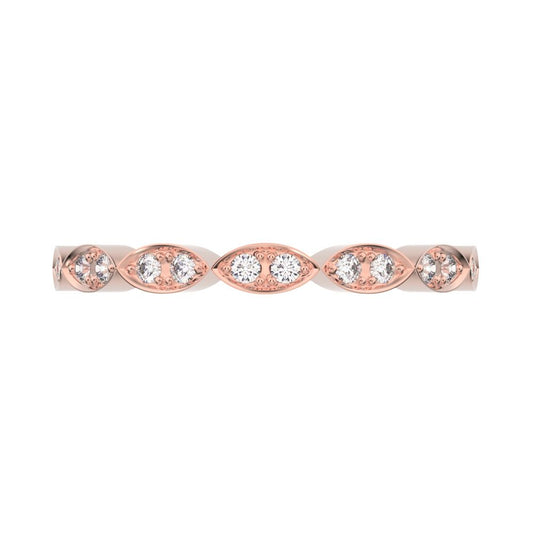 0.18Ct Round Cut Simulated Clear Diamond Minimalist Stackable half eternity eye braided 14K / 18K Solid Rose Gold everyday wedding band