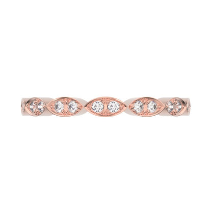 0.18 ct Round Cut Moissanite dainty Minimalist Stackable half eternity eye braided light 14K / 18K Solid Rose Gold everyday wedding band