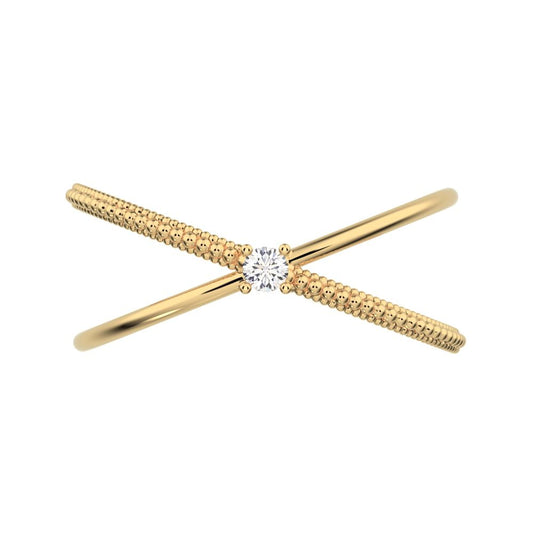 0.03Ct Round Cut Simulated Clear Diamond Minimalist crisscross X ring halo cocktail 14K / 18K Solid Yellow Gold everyday wedding band