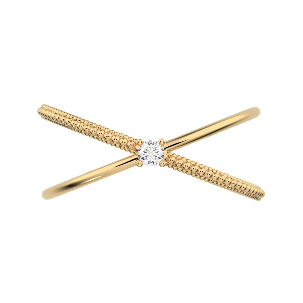 0.03 ct Round Cut Moissanite dainty Minimalist crisscross X ring halo cocktail 14K / 18K Solid Yellow Gold everyday wedding band