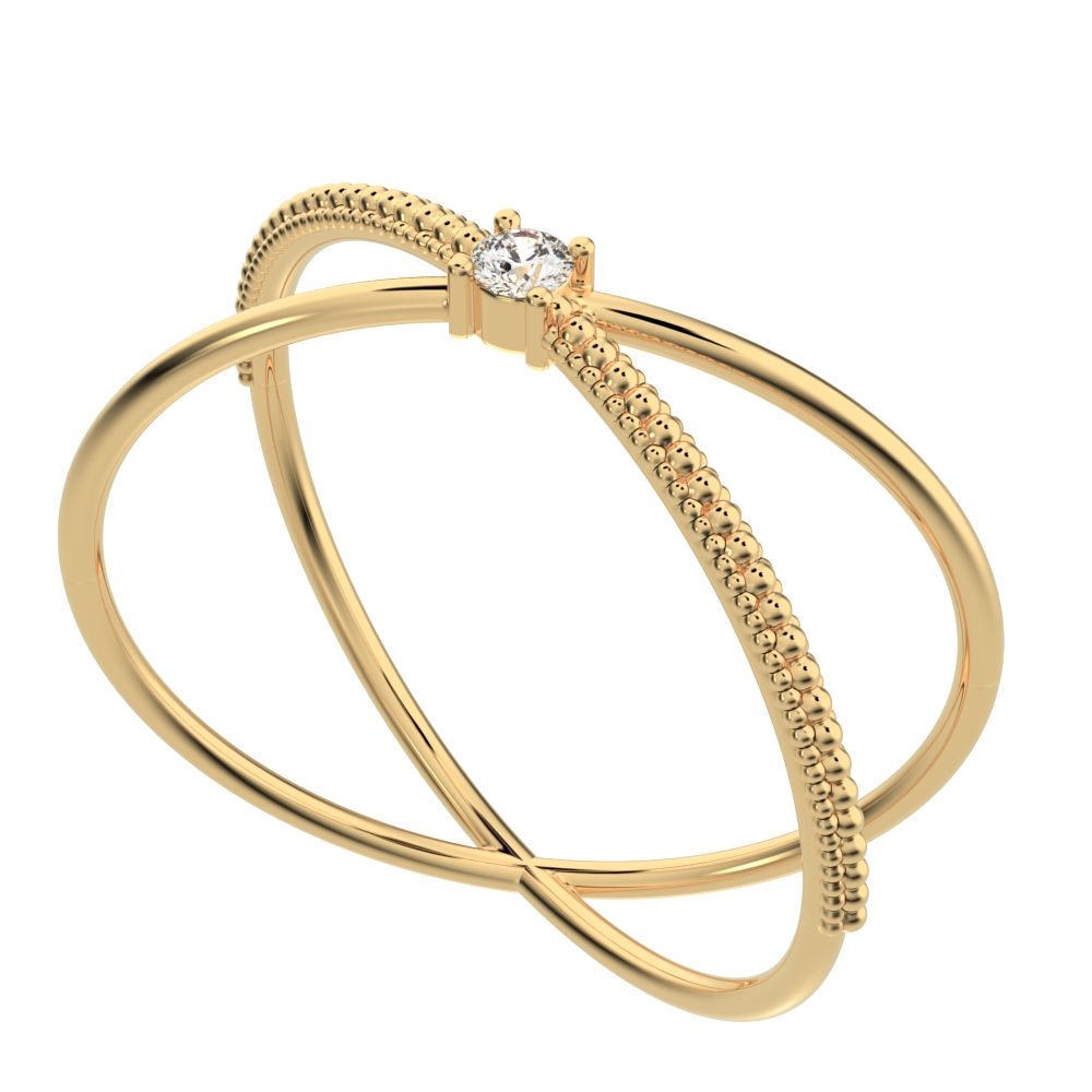 0.03 ct Round Cut Moissanite dainty Minimalist crisscross X ring halo cocktail 14K / 18K Solid Yellow Gold everyday wedding band