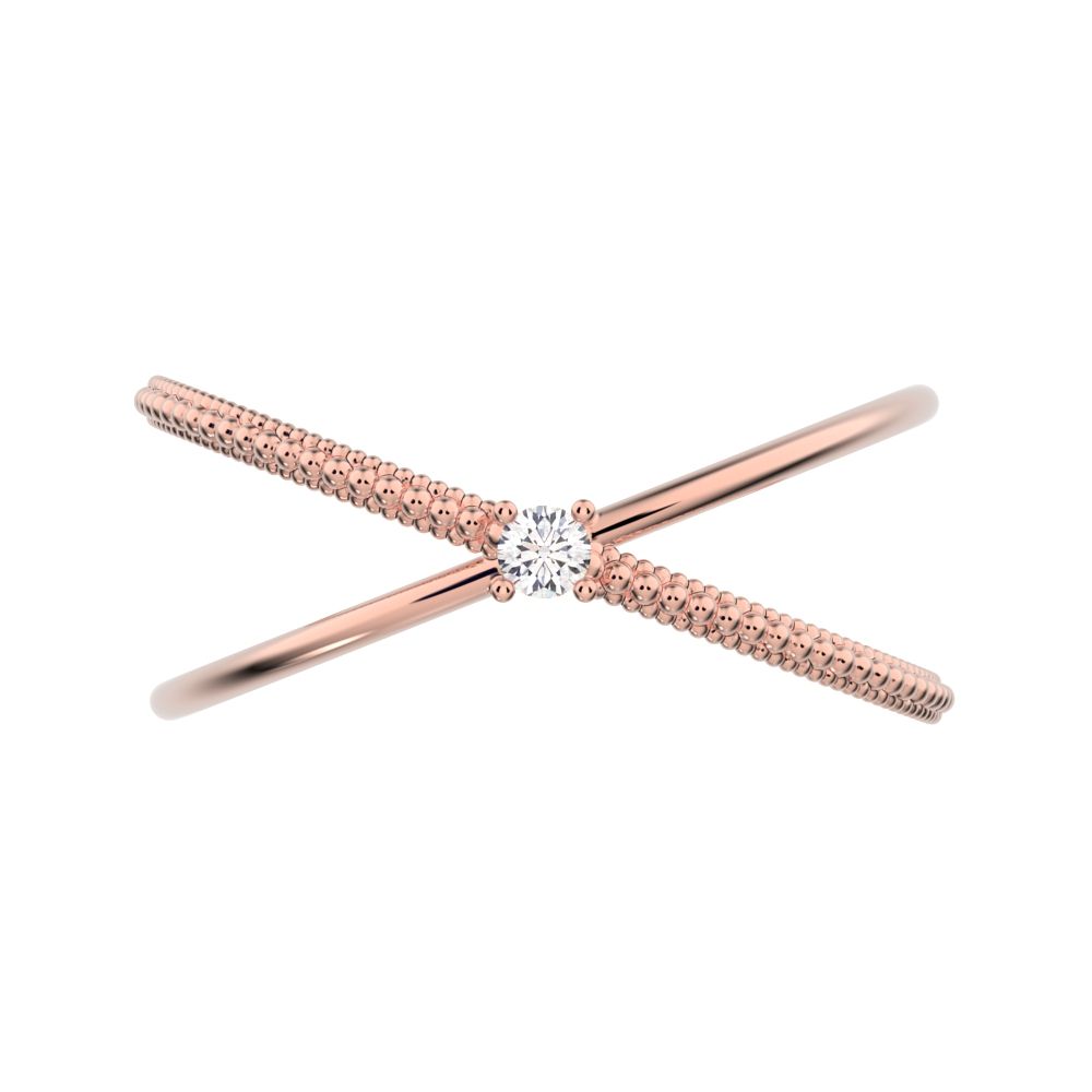 0.03 ct Round Cut Moissanite dainty Minimalist crisscross X ring halo cocktail 14K / 18K Solid Rose Gold everyday wedding band