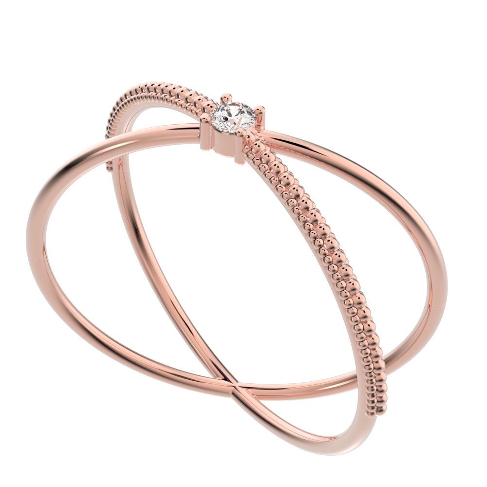 0.03 ct Round Cut Simulated Clear Diamond dainty Minimalist crisscross X ring halo cocktail 14K / 18K Solid Rose Gold everyday wedding band