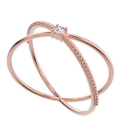 0.03 ct Round Cut Simulated Clear Diamond dainty Minimalist crisscross X ring halo cocktail 14K / 18K Solid Rose Gold everyday wedding band