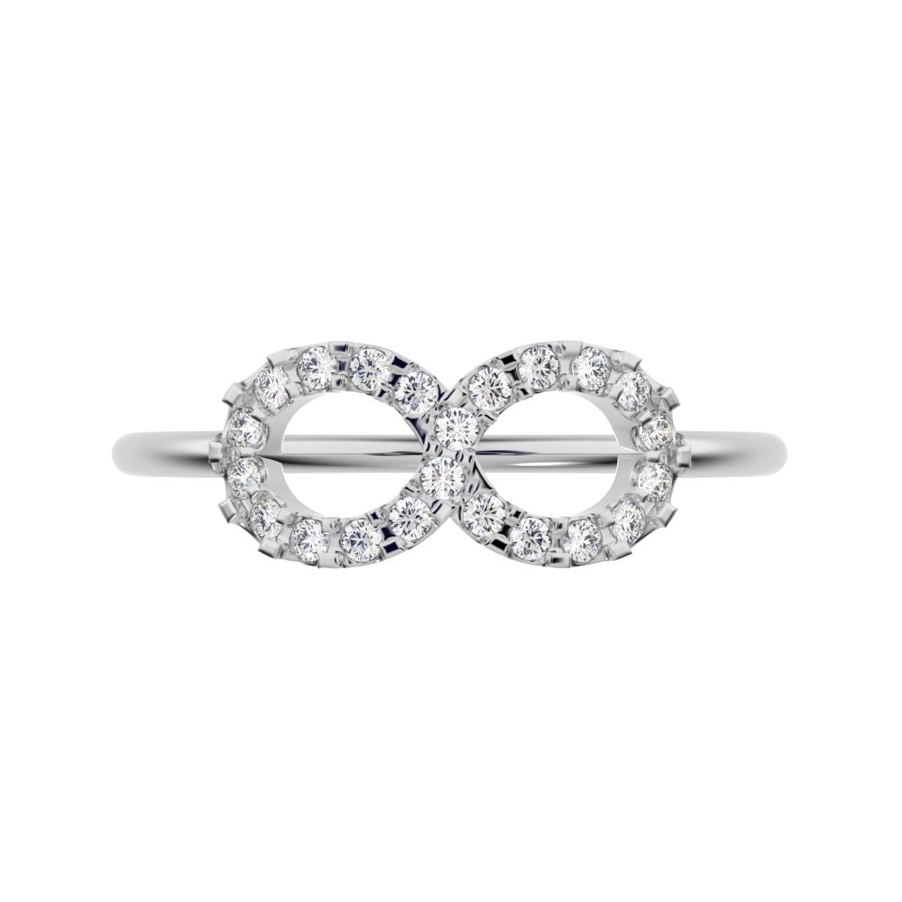 0.165 ct Round Cut Moissanite dainty Minimalist Stackable infinity light cocktail 14K / 18K Solid White Gold everyday ring