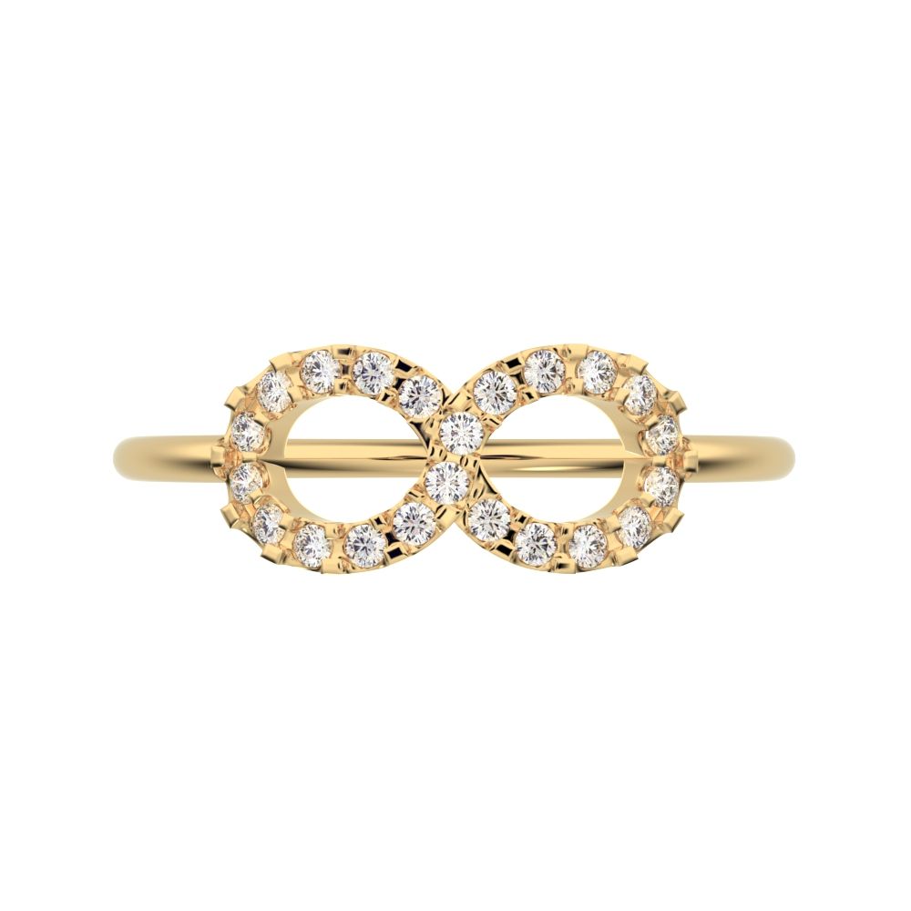 0.165 ct Round Cut Moissanite dainty Minimalist Stackable infinity light cocktail 14K / 18K Solid Yellow Gold everyday ring