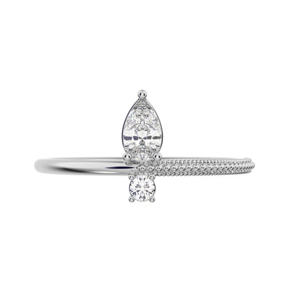 0.28 ct Pear Cut Moissanite dainty Minimalist asymmetrical vertical eye light 14K / 18K Solid White Gold everyday ring