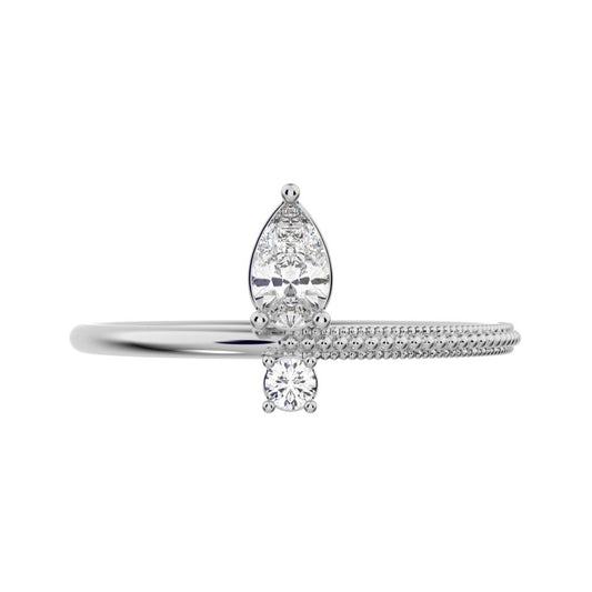 0.28 ct Pear Cut Moissanite dainty Minimalist asymmetrical vertical eye light 14K / 18K Solid White Gold everyday ring