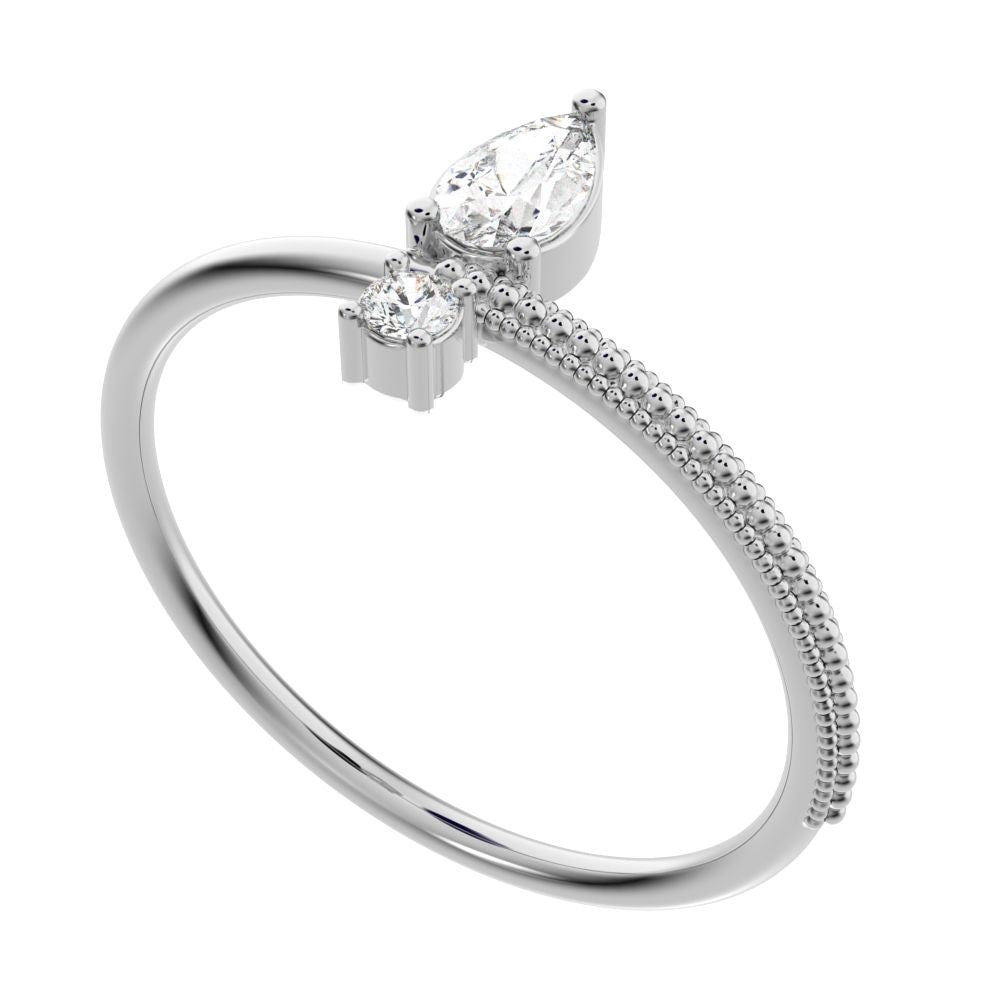 0.28 ct Pear Cut Moissanite dainty Minimalist asymmetrical vertical eye light 14K / 18K Solid White Gold everyday ring