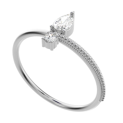 0.28 ct Pear Cut Moissanite dainty Minimalist asymmetrical vertical eye light 14K / 18K Solid White Gold everyday ring