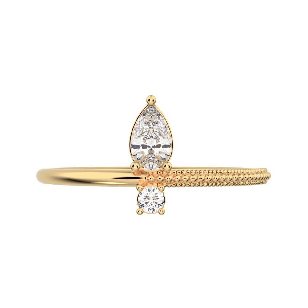 0.28 ct Pear Cut Moissanite dainty Minimalist asymmetrical vertical eye light 14K / 18K Solid Yellow Gold everyday ring