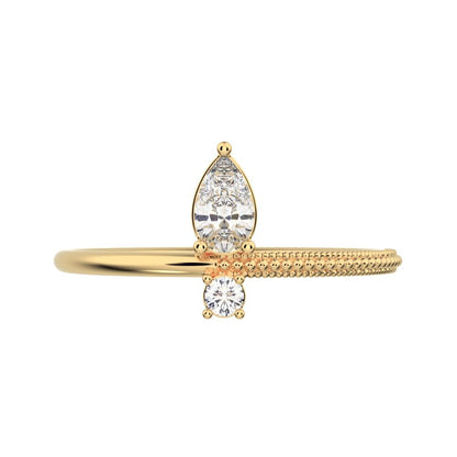 0.28 ct Pear Cut Moissanite dainty Minimalist asymmetrical vertical eye light 14K / 18K Solid Yellow Gold everyday ring