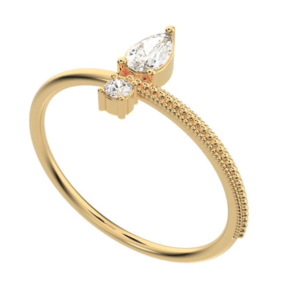 0.28 ct Pear Cut Moissanite dainty Minimalist asymmetrical vertical eye light 14K / 18K Solid Yellow Gold everyday ring