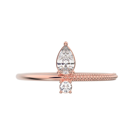 0.28 ct Pear Cut Simulated Clear Diamond dainty Minimalist asymmetrical vertical eye light 14K / 18K Solid Rose Gold everyday ring