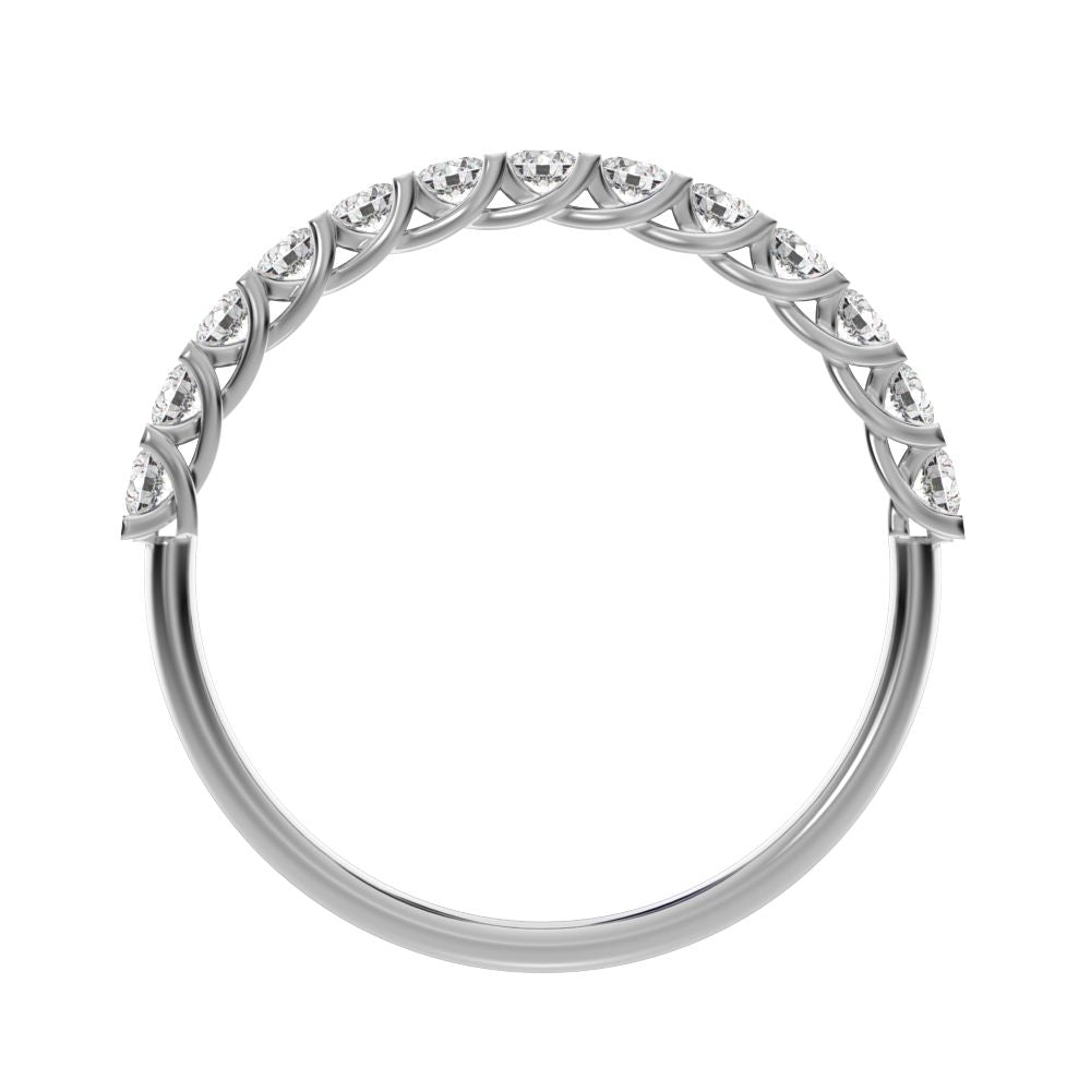 0.39 ct Round Cut Moissanite dainty Minimalist Stackable half eternity light simple 14K / 18K Solid White Gold everyday wedding band