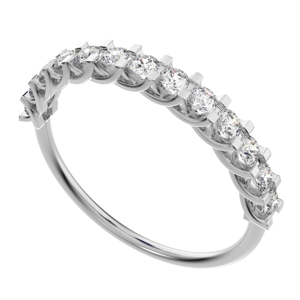 0.39 ct Round Cut Moissanite dainty Minimalist Stackable half eternity light simple 14K / 18K Solid White Gold everyday wedding band
