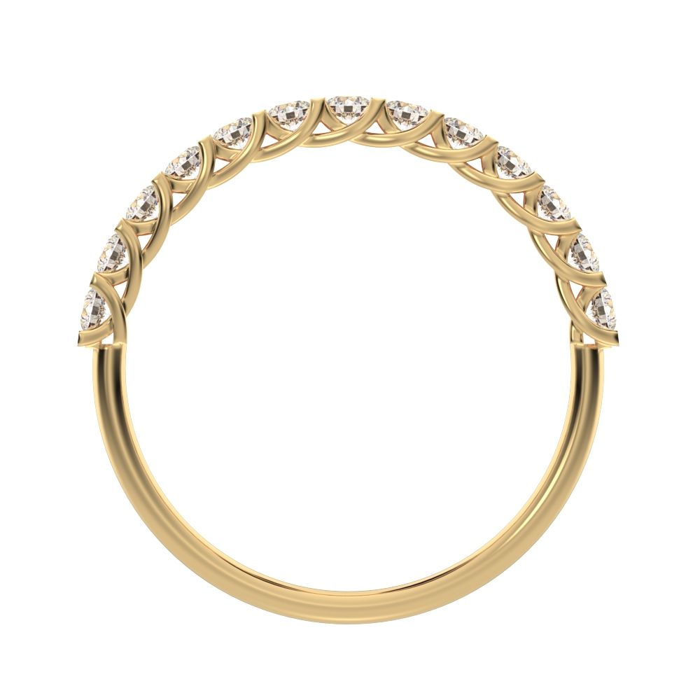0.39 ct Round Cut Moissanite dainty Minimalist Stackable half eternity light simple 14K / 18K Solid Yellow Gold everyday wedding band