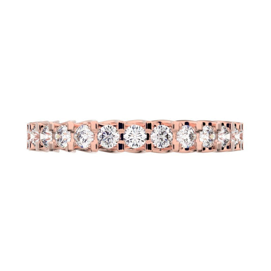 0.39Ct Round Cut Simulated Clear Diamond Minimalist Stackable half eternity light simple 14K / 18K Solid Rose Gold everyday wedding band