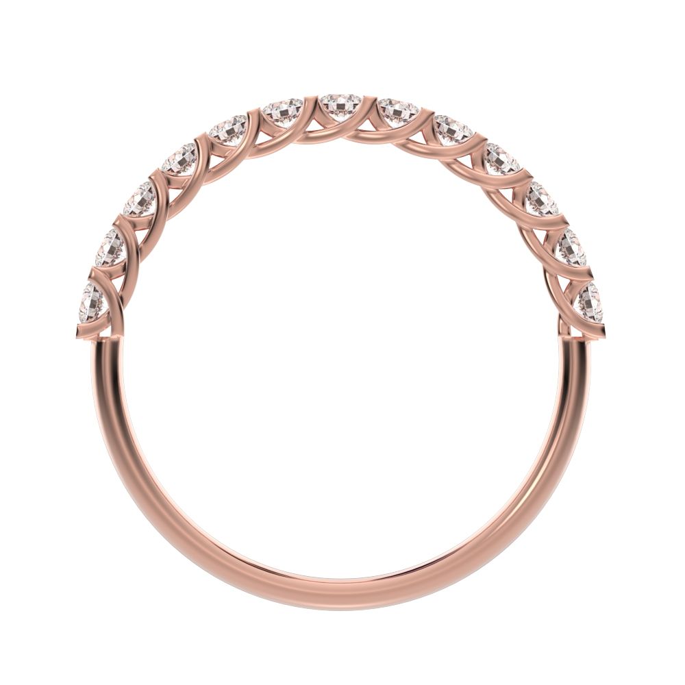 0.39 ct Round Cut Moissanite dainty Minimalist Stackable half eternity light simple 14K / 18K Solid Rose Gold everyday wedding band