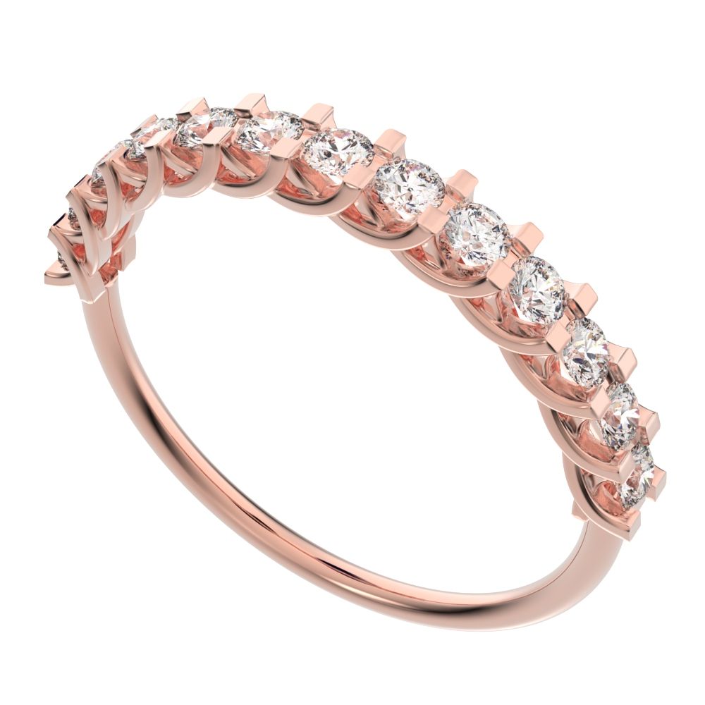 0.39 ct Round Cut Moissanite dainty Minimalist Stackable half eternity light simple 14K / 18K Solid Rose Gold everyday wedding band