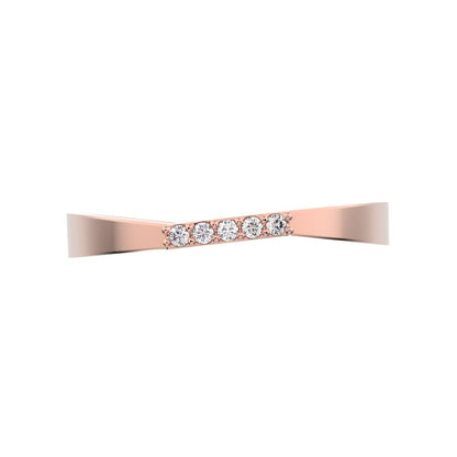 0.0375Ct Round Cut Simulated Clear Diamond Minimalist Stackable half eternity bar spiral 14K / 18K Solid Rose Gold everyday wedding band
