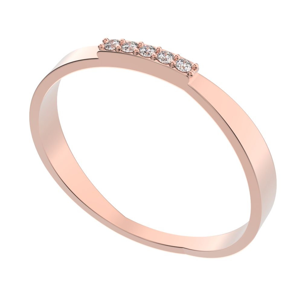 0.0375Ct Round Cut Simulated Clear Diamond Minimalist Stackable half eternity bar spiral 14K / 18K Solid Rose Gold everyday wedding band
