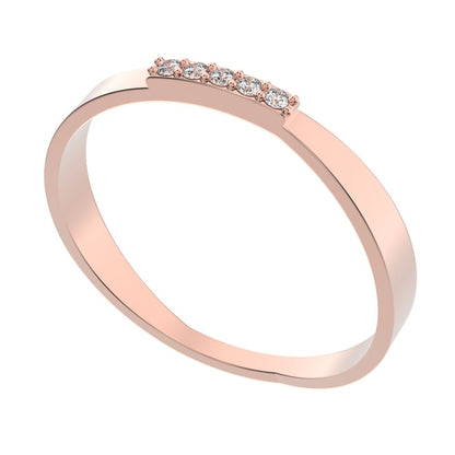 0.0375Ct Round Cut Simulated Clear Diamond Minimalist Stackable half eternity bar spiral 14K / 18K Solid Rose Gold everyday wedding band